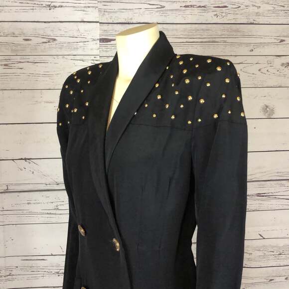 Vintage E.D. Michael by Melanie Drucker coat dress gold studs shawl collar 9-10 - Picture 7 of 12